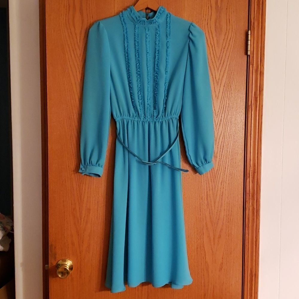 Pretty Vintage Robin Egg Blue Chiffon Dress Sz 8